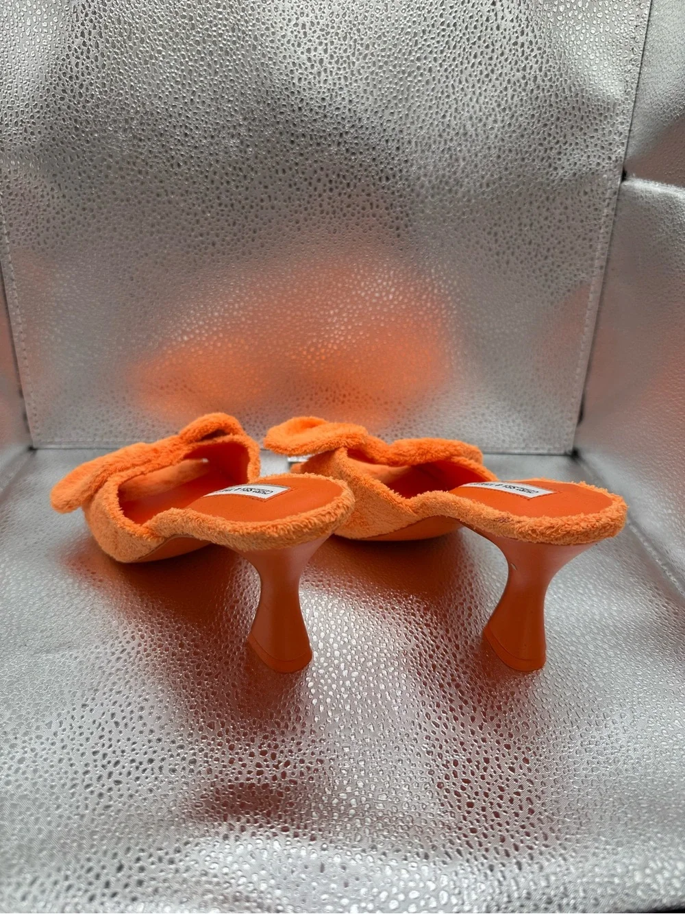 Chelsea & Violet Orange Plush Bow Slide Mules
